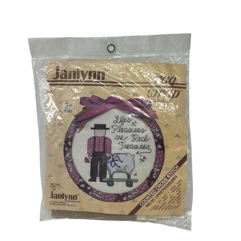 Janlynn Counted Cross Stitch Kit Rag Wrap Frame #02-65 Lifes Pleasures 1987 NEW